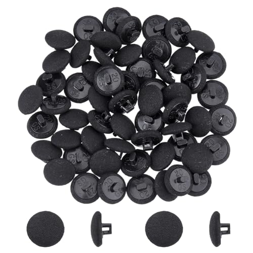 SUPERFINDINGS 80 Stück Schwarze Satin Stoffknöpfe Mit Pilzstoff Überzogene Knöpfe Mit Kunststoffschaft 12mm Runde Knöpfe Für Hochzeitskleider Anzüge DIY Nähen von SUPERFINDINGS