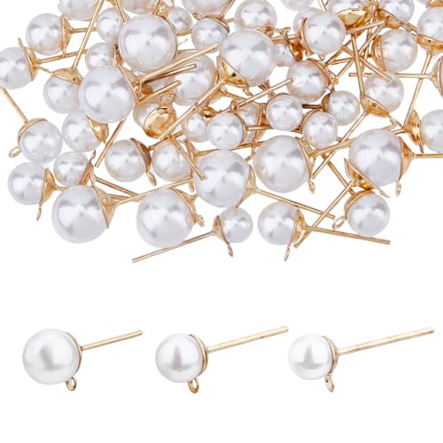 SUPERFINDINGS 84 Stück 3 Größen Kunstperlen Ohrstecker Perlen Ohrstecker Und 90 Stück Kunststoff Ohrmuttern Edelstahl Hellgolden Runde Kugel Ohrringe Für Heimwerker von SUPERFINDINGS