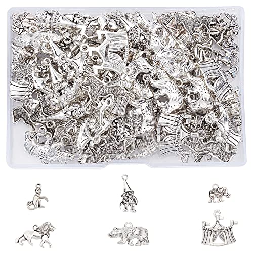 SUPERFINDINGS 96 Stück 6 Stil Antik Silber Tibetische Legierung Tiere Anhänger - Löwe, AFFE, Elefant, Bär - Zirkus Thema Gemischte Art Charms Für Die Schmuckherstellung von SUPERFINDINGS