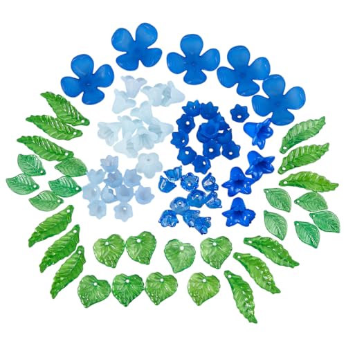 SUPERFINDINGS Acryl-Blumenblatt-Perlen-Set, blaue Blumenperlen für Blumenanhänger, Kunststoffglocken, Tulpen, Flieder, 4 Blütenblätter, Blütenperlen für Schmuckherstellung, Anhänger, Armband von SUPERFINDINGS