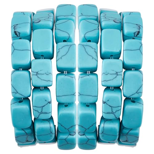 SUPERFINDINGS Ca. 29 Stück Türkisfarbene Perlen 10x8mm Quaderförmiger Edelstein Abstandshalter Lose Perlen Blaue Steinperle Zur Schmuckherstellung Bohrung: 1.2mm von SUPERFINDINGS