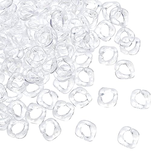 SUPERFINDINGS Ca. 300 Stück Transparente Acryl Verbindungsringe 17x16 mm Schnellverbindungsverbinder Mit Glitzerpulver Verdrehtes Quadratisches Glied für Ohrring Halsketten Schmuck Zum Basteln von SUPERFINDINGS