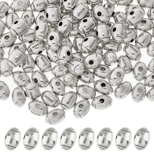 SUPERFINDINGS Fußballperlen aus Legierung, Antik-Silber, Rugby-Perlen, Sportperlen, zum Basteln, lose Perlen, Softball-Perlen, Großpackung für DIY-Halsketten, Armbänder, Schlüsselanhänger von SUPERFINDINGS