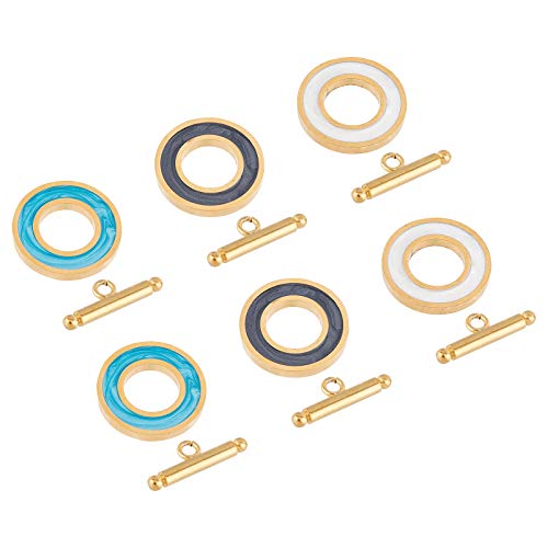SUPERFINDINGS Knebelverschlüsse aus 304 Edelstahl mit Emaille-Ring für Halsketten, Armbänder, Schmuckherstellung, Bastelarbeiten, 6 Sets von SUPERFINDINGS