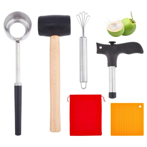 SUPERFINDINGS Kokosnuss Öffner Werkzeug Set Kokosnuss Schaber Edelstahl Kokos Nuss Öffner Set Kokosnuss Lochmacher Locher Gummihammer Mit Silikon Heißpads SUPERFINDINGS Kokosnuss Öffner Werkzeug Set Kokosnuss Schaber Edelstahl Kokos Nuss Öffner Set Kokosnuss Lochmacher Locher Gummihammer Mit Silikon Heißpads von SUPERFINDINGS