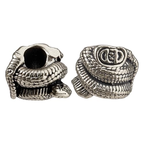 SUPERFINDINGS Schlangen-Schlüsselband, Messingperlen, Klapperschlange, Schlüsselband, 13,5 mm, europäische Schlangenperlen für Überleben, Herren-Geschenke, Schmuck, Antiksilber, 2 Stück von SUPERFINDINGS