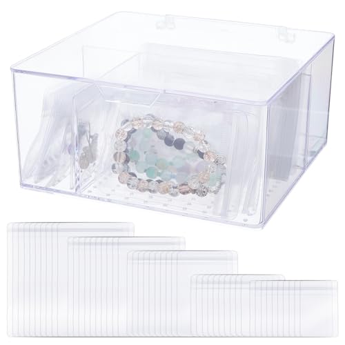 SUPERFINDINGS Schmuckschatulle Aus Acryl Mit 80 tragbaren Anlaufgeschützten Schmuckbeuteln Transparenter Schmuckaufbewahrungsschublade Organizer Etui Für Ohrringe Ringe Armbänder Halsketten von SUPERFINDINGS
