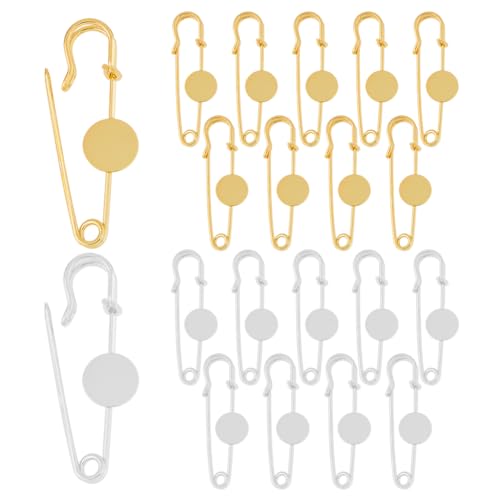 SUPERFINDINGS Sicherheitsnadeln aus Legierung, 12 mm, Sicherheitsnadeln, Metalllegierung, goldene und silberne Sicherheitsnadeln, Brosche, 2 Farben, flache runde Brosche, Kiltnadeln für Anstecknadeln von SUPERFINDINGS