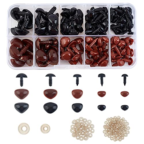 SUPERFINDINGS Über 130pcs 5 Größen Kunststoff DIY Hundenase 2 Farbe Sicherheitsdreieck Nase DIY Handwerk Nasen Schwarz Für Bär Puppe Hundepuppe Herstellung DIY Handwerk DIY von SUPERFINDINGS