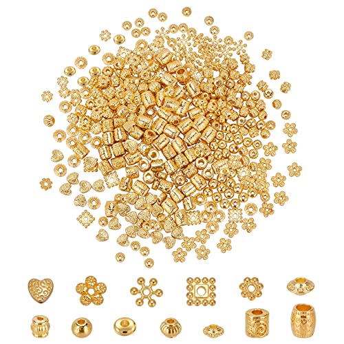 SUPERFINDINGS Über 390pcs 13 Stile Tibetischen Stil Abstandsperlen Antike goldene Perlenkappen Legierungsperlen Großes Loch Perlen Charme Für Schmuckherstellung DIY Armbänder Loch:1.5 4mm von SUPERFINDINGS