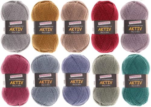 SUPERGARNE Sockenwolle Aktiv 4-fädig – 1000 g (10x100g), Strapazierfähig, Maschinenwaschbar, Made in Italy, Ideal für Socken und Strickprojekt (Diamond UNI) von SUPERGARNE