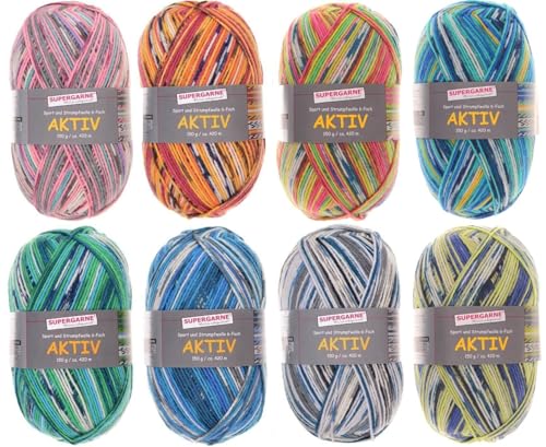 SUPERGARNE Sockenwolle Aktiv 6-fädig - 1200 g (8x150g), Strapazierfähig, Maschinenwaschbar, Made in Italy, Ideal für Socken und Strickprojekt (Friends) von SUPERGARNE