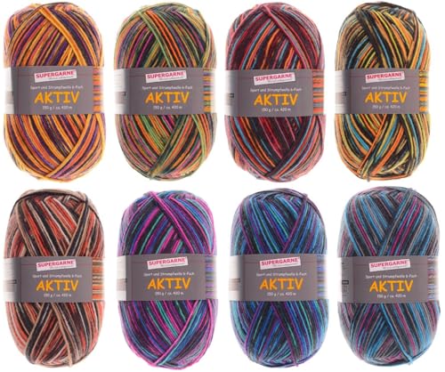 Sockenwolle AKTIV 6-fädig von Supergarne, 1200g Paket (8 * 150g) (AFRICA) von SUPERGARNE