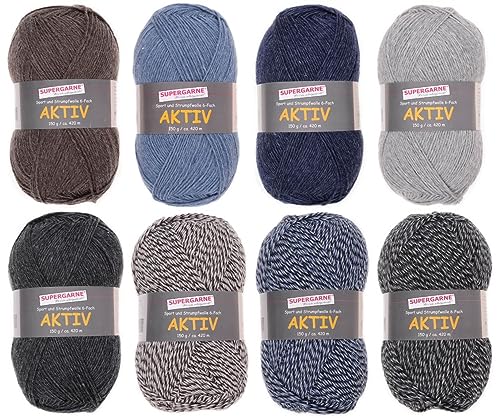 SUPERGARNE Sockenwolle Aktiv 6-fädig - 1200 g (8x150g), Strapazierfähig, Maschinenwaschbar, Made in Italy, Ideal für Socken und Strickprojekt (Classic) von SUPERGARNE