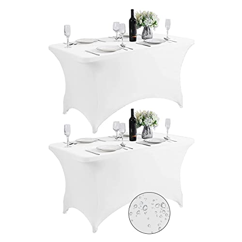 Supero 2 Stück wasserdichte Spandex Tischhussen für 4 Fuß Tischhussen Stretch Stretch Stretch Universal Tischdecke für Party, Bankett, Hochzeit und Veranstaltung, Weiß von SuperO