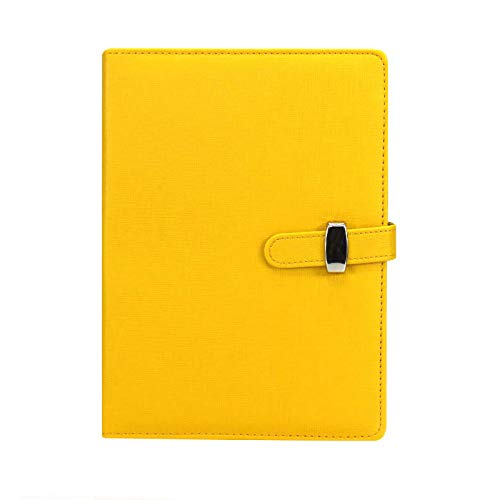 SUPERTOOL Nachfüllbares Notizbuch aus PU-Leder, mit klassischem liniertem Losblatt-Ordner, mit Tasche und Stifthalter, für Geschäftstreffen, Reisen (A7, Gelb) von SUPERTOOL
