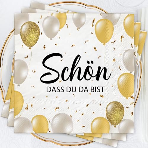 Servietten Schön Dass Du Da Bist 40Stück 3-lagig Servietten Hochzeit Geburtstag Silvester Geburtstag Deko Servietten mit Spruch Servietten Kommunion Konfirmation Geburtstag Tischdeko 33x33cm von SUPJADE