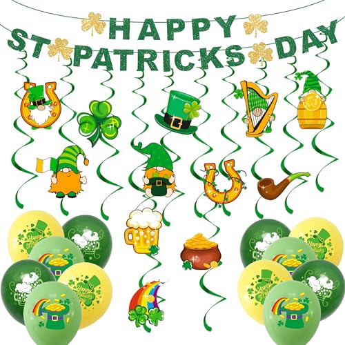 St. Patrick's Day Dekorationen Happy St. Patrick's Day Kleeblatt Banner Wimpelkette Girlande St. Patrick's Balloons St. Patrick's Day hängende Wirbel Luftschlangen für irische Party-Dekorationen von SUPJADE