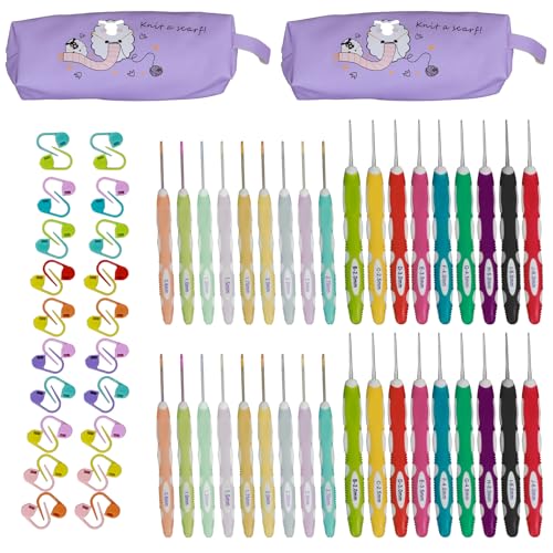 36 Stück Häkelnadeln Set, Häkelnadel Tragbar Häkelnadel, Ergonomische Metall mit Bunte Silikongriff Stricken Nadeln Kit Geschenk Häkelset für Anfänger Erwachsene Kinder 36 Stück Häkelnadeln Set, Häkelnadel Tragbar Häkelnadel, Ergonomische Metall mit Bunte Silikongriff Stricken Nadeln Kit Geschenk Häkelset für Anfänger Erwachsene Kinder von SUPPUIMNT