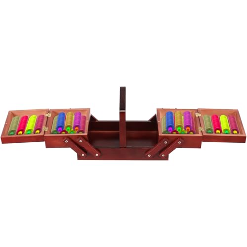 Nähkästchen Holz, Holznähkorb mit Griff Erweiterbares Hochwertiger Nähkasten Ausklappbar Multifunktionaler Bastelbox Nähset Zubehör Nähkorb Aufbewahrung für Heimreise und Notfall(Claret) von SUPPUIMNT