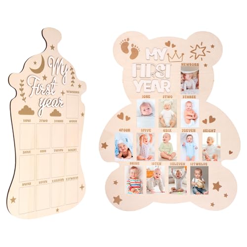 SUPPUIMNT 2 Stück Mein Erstes Jahr Bilderrahmen, Bilderrahmen für Neugeborene Foto Display Board Süßes Baby12 Monate Meilenstein Holz Display Fotorahmen für Baby Neue Mütter Kinderzimmer Dekor von SUPPUIMNT
