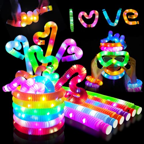 SUPRBIRD 12 Stück Mitgebsel Kindergeburtstag,LED Pop Tubes Fidget Toys,Knicklichter Party Set,Party Deko Set leuchtende Partygeschenke für Kinder (12) von SUPRBIRD