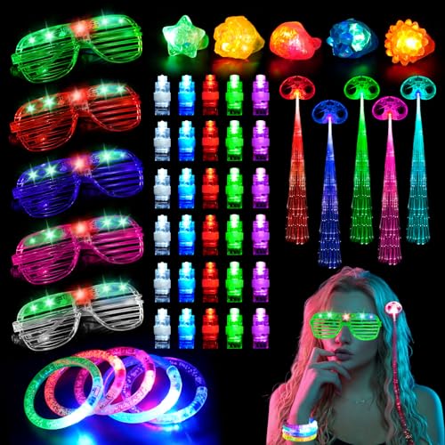 SUPRBIRD Party Brille LED Brille 51 Stück Knicklichter Party Set LED Armbänder,Blinkende Gel-Ringe,Party Favours Glow in The Dark Party Supplies für Geburtstagsfeier, Karneval, Halloween, Party von SUPRBIRD