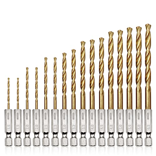 SUPRBIRD Sechskant Bohrer, 1.5-6.5 mm Bohrer, 16 Stück,Titan-beschichteter HSS Bohrersatz, Schnellwechsel, 1/4" Fit Holz PVC und Kunststoff SUPRBIRD Sechskant Bohrer, 1.5-6.5 mm Bohrer, 16 Stück,Titan-beschichteter HSS Bohrersatz, Schnellwechsel, 1/4" Fit Holz PVC und Kunststoff von SUPRBIRD