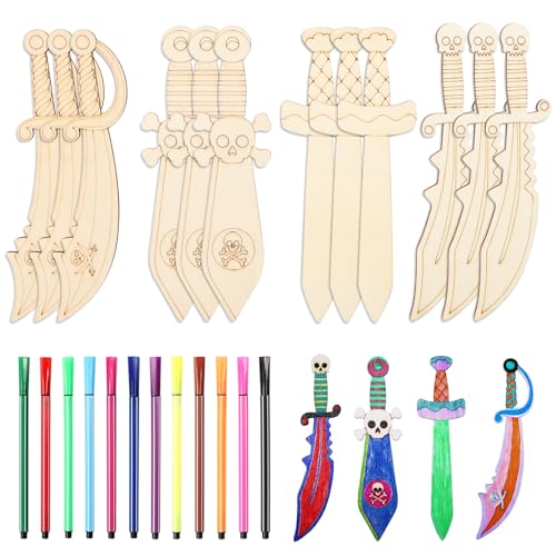 12 Stück Piratenschwerter aus Holz,Bastelset Mit 12 Stück Farbige,Bastelbedarf,Piratenschwerter zum Bemalen, Selbst Kreatives Piratensäbel,Halloween Karnevalsgeschenke 12 Stück Piratenschwerter aus Holz,Bastelset Mit 12 Stück Farbige,Bastelbedarf,Piratenschwerter zum Bemalen, Selbst Kreatives Piratensäbel,Halloween Karnevalsgeschenke von SUPRROW