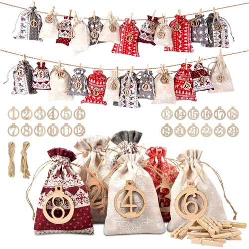Adventskalender zum Befüllen,Weihnachtskalender Selbst Befüllen 24 Stoffbeutel 2 Größe,Adventskalender Selber Befüllen mit Zahlen aus Holz 1-24 für Kinder Frauen Männer Adventskalender zum Befüllen,Weihnachtskalender Selbst Befüllen 24 Stoffbeutel 2 Größe,Adventskalender Selber Befüllen mit Zahlen aus Holz 1-24 für Kinder Frauen Männer von SUPRROW