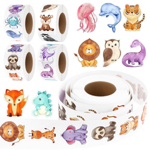Sticker Rolle Tiersticker 2000 Stück Aufkleber Rolle Cartoon Tiere Belohnungssticker Selbstklebend, Aufkleber Tiere Für Scrapbooking DIY Crafts Journal von SUPRROW