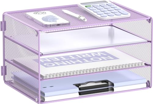 SUPTIDY Briefablage mit 3 Ebenen, Papier-Organizer, Netz-Metall, Schreibtisch-Organizer für Zuhause und Büro, Lila SUPTIDY Briefablage mit 3 Ebenen, Papier-Organizer, Netz-Metall, Schreibtisch-Organizer für Zuhause und Büro, Lila von SUPTIDY