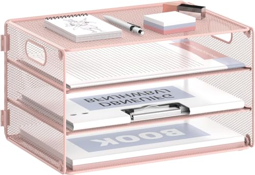 SUPTIDY Briefablage mit 3 Ebenen, Papier-Organizer mit Griff, Dokumentenablage, Schreibtisch-Organizer für Schule, Organizer Büro, Briefablage, Metallgitter, Rosa SUPTIDY Briefablage mit 3 Ebenen, Papier-Organizer mit Griff, Dokumentenablage, Schreibtisch-Organizer für Schule, Organizer Büro, Briefablage, Metallgitter, Rosa von SUPTIDY