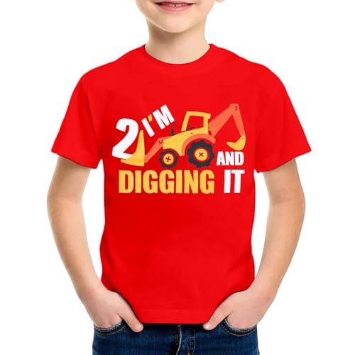 SUPTTING Kinder T-Shirt I'M 2 AND DIGGING IT Schriftzug Bagger Nummer 2 Kurzarm Oberteil Jungen Freizeitshirt Shirt Jahre Geburtstagsgeschenk Outfit Stoff Top Baustelle Fahrzeug Thema von SUPTTING