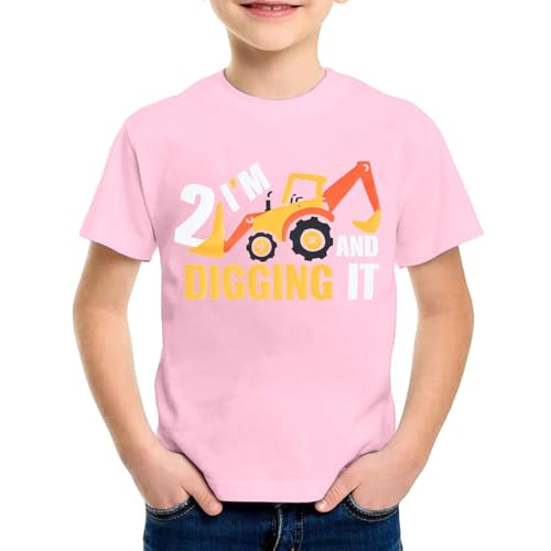 SUPTTING Kinder T-Shirt I'M 2 AND DIGGING IT Schriftzug Bagger Nummer 2 Kurzarm Oberteil Jungen Freizeitshirt Shirt Jahre Geburtstagsgeschenk Outfit Stoff Top Baustelle Fahrzeug Thema von SUPTTING