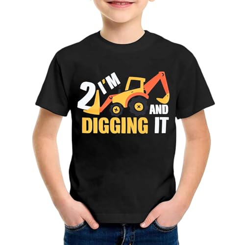 SUPTTING Kinder T-Shirt I'M 2 AND DIGGING IT Schriftzug Bagger Nummer 2 Kurzarm Oberteil Jungen Freizeitshirt Shirt Jahre Geburtstagsgeschenk Outfit Stoff Top Baustelle Fahrzeug Thema von SUPTTING