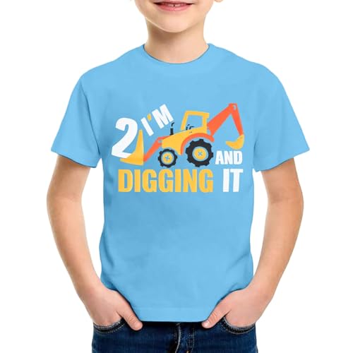 SUPTTING Kinder T-Shirt I'M 2 AND DIGGING IT Schriftzug Bagger Nummer 2 Kurzarm Oberteil Jungen Freizeitshirt Shirt Jahre Geburtstagsgeschenk Outfit Stoff Top Baustelle Fahrzeug Thema von SUPTTING