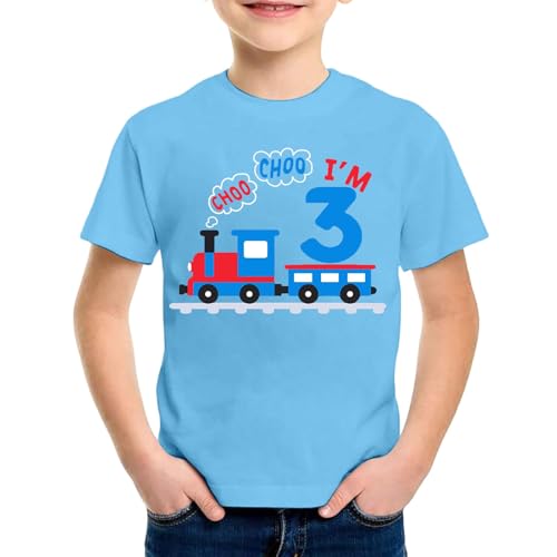 SUPTTING Kinder T-Shirt I'M 3 Aufdruck Schriftzug Zug Rundhals Kurzarm Oberteil Jungen Freizeitshirt Shirt 3 Jahre Geburtstagsgeschenk Outfit Stoff Atmungsaktiv Sommer Top Spielshirt von SUPTTING