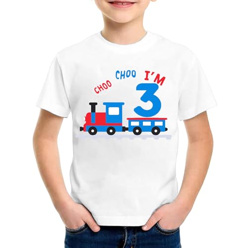 SUPTTING Kinder T-Shirt I'M 3 Aufdruck Schriftzug Zug Rundhals Kurzarm Oberteil Jungen Freizeitshirt Shirt 3 Jahre Geburtstagsgeschenk Outfit Stoff Atmungsaktiv Sommer Top Spielshirt von SUPTTING