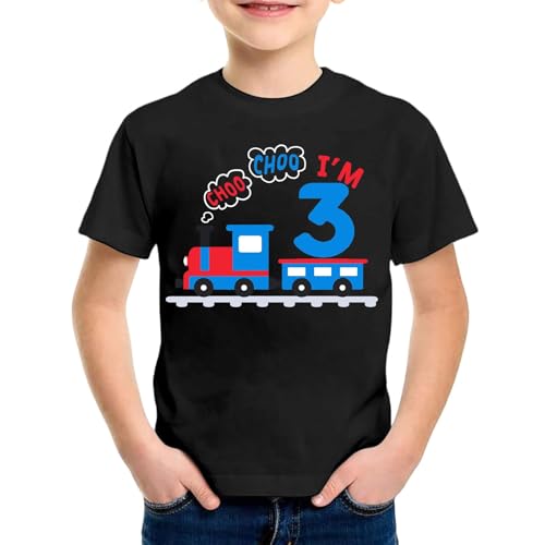 SUPTTING Kinder T-Shirt I'M 3 Aufdruck Schriftzug Zug Rundhals Kurzarm Oberteil Jungen Freizeitshirt Shirt 3 Jahre Geburtstagsgeschenk Outfit Stoff Atmungsaktiv Sommer Top Spielshirt von SUPTTING