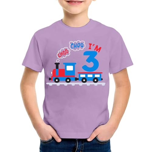 SUPTTING Kinder T-Shirt I'M 3 Aufdruck Schriftzug Zug Rundhals Kurzarm Oberteil Jungen Freizeitshirt Shirt 3 Jahre Geburtstagsgeschenk Outfit Stoff Atmungsaktiv Sommer Top Spielshirt von SUPTTING
