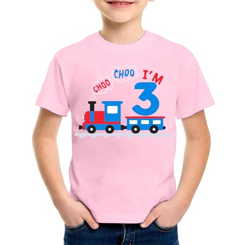 SUPTTING Kinder T-Shirt I'M 3 Aufdruck Schriftzug Zug Rundhals Kurzarm Oberteil Jungen Freizeitshirt Shirt 3 Jahre Geburtstagsgeschenk Outfit Stoff Atmungsaktiv Sommer Top Spielshirt von SUPTTING