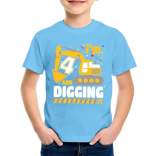 SUPTTING Kinder T-Shirt I'M 4 AND DIGGING IT Aufdruck Bagger Nummer 4 Rundhals Kurzarm Oberteil Jungen Freizeitshirt Shirt Jahre Geburtstagsgeschenk Outfit Stoff Sommer Top Baustelle Thema von SUPTTING