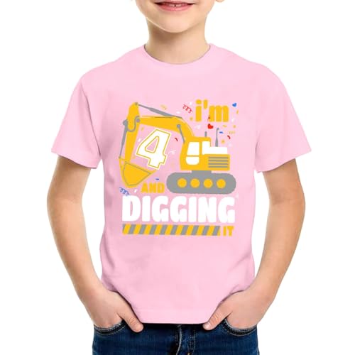 SUPTTING Kinder T-Shirt I'M 4 AND DIGGING IT Aufdruck Bagger Nummer 4 Rundhals Kurzarm Oberteil Jungen Freizeitshirt Shirt Jahre Geburtstagsgeschenk Outfit Stoff Sommer Top Baustelle Thema von SUPTTING