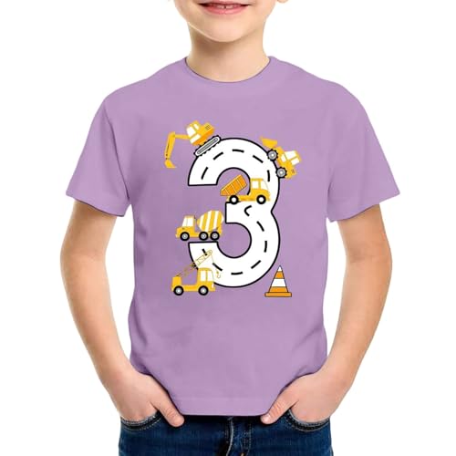SUPTTING Kinder T-Shirt Nummer 3 Straßen Bagger Betonmischer Kran Verkehrskegel Rundhals Kurzarm Oberteil Jungen Freizeitshirt Shirt 3 Jahre Geburtstagsgeschenk Outfit Stoff Top Baustelle von SUPTTING