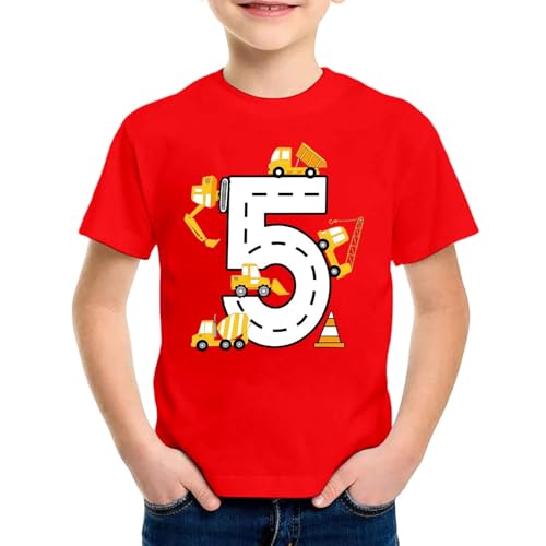 SUPTTING Kinder T-Shirt Nummer 5 Straßen Bagger Betonmischer Kran Verkehrskegel Rundhals Kurzarm Oberteil Jungen Freizeitshirt Shirt 5 Jahre Geburtstagsgeschenk Outfit Stoff Top Baustelle SUPTTING Kinder T-Shirt Nummer 5 Straßen Bagger Betonmischer Kran Verkehrskegel Rundhals Kurzarm Oberteil Jungen Freizeitshirt Shirt 5 Jahre Geburtstagsgeschenk Outfit Stoff Top Baustelle von SUPTTING