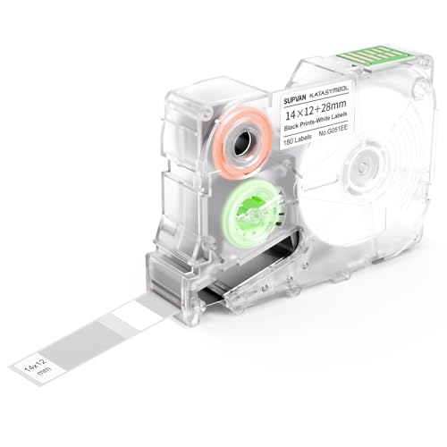 SUPVAN G15M Gedreht Etikettenband, Thermo-Mehrzweck-Etiketten für Heim, Schule, Büro, 14 mm x 12 mm + 28 mm, 180 Etiketten/Rolle, Schwarz auf Weiß von SUPVAN