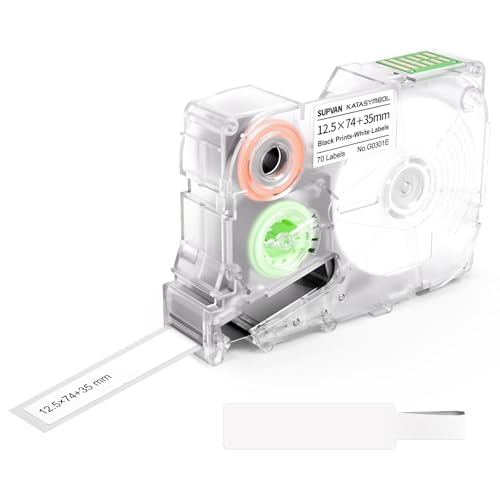 SUPVAN G15M Kabel Etikettenband, Thermo-Mehrzweck-Etiketten für Heim, Schule, Büro, 12.5 mm x (74 mm + 35 mm), 70 Etiketten/Rolle(Weiß) von SUPVAN