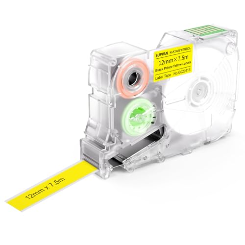 SUPVAN G15M Kontinuierliches Etikettenband, Thermo-Mehrzweck-Etiketten für Heim, Schule, Büro, 12 mm x 7.5 m(Gelb) von SUPVAN