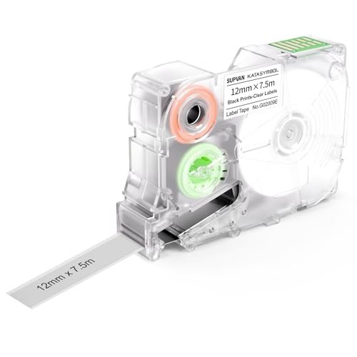 SUPVAN G15M Kontinuierliches Etikettenband, Thermo-Mehrzweck-Etiketten für Heim, Schule, Büro, 12 mm x 7.5 m(Transparent) von SUPVAN